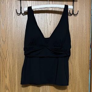 Lands' End Sz XL/18 Swim Top Tankini Black V-Neck Convertible Strap;Sash Detail
